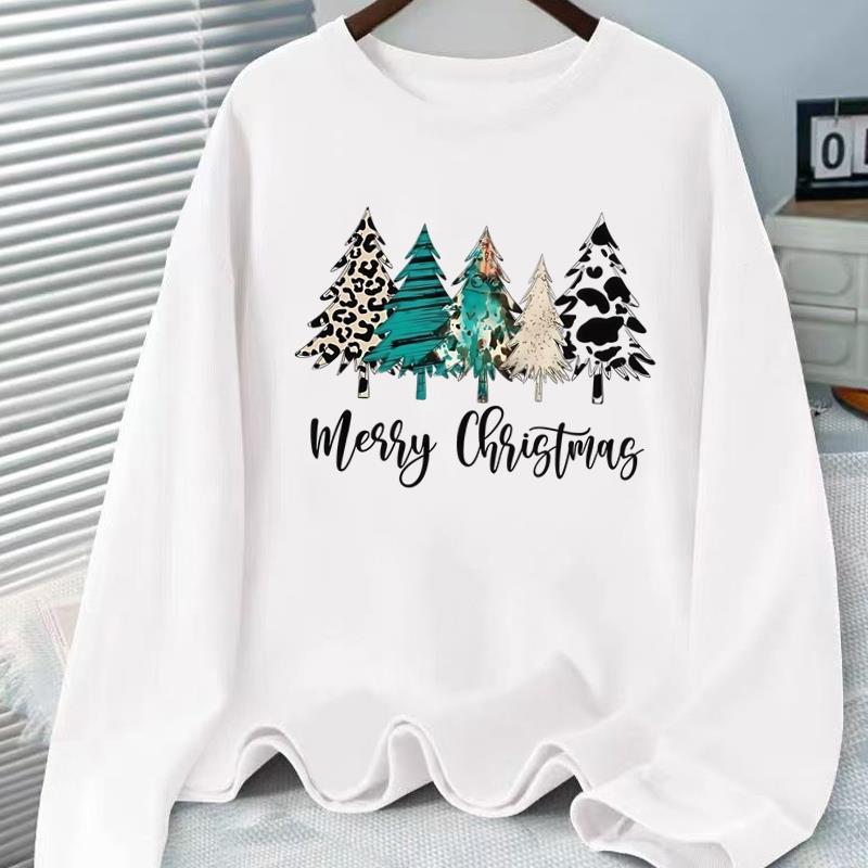(Asian Size) Tree Sweet Graphic Tee Women Christmas New Year Casual Fashion Top O-neck Clothing Print T Shirt Long Sleeve T-shirts
