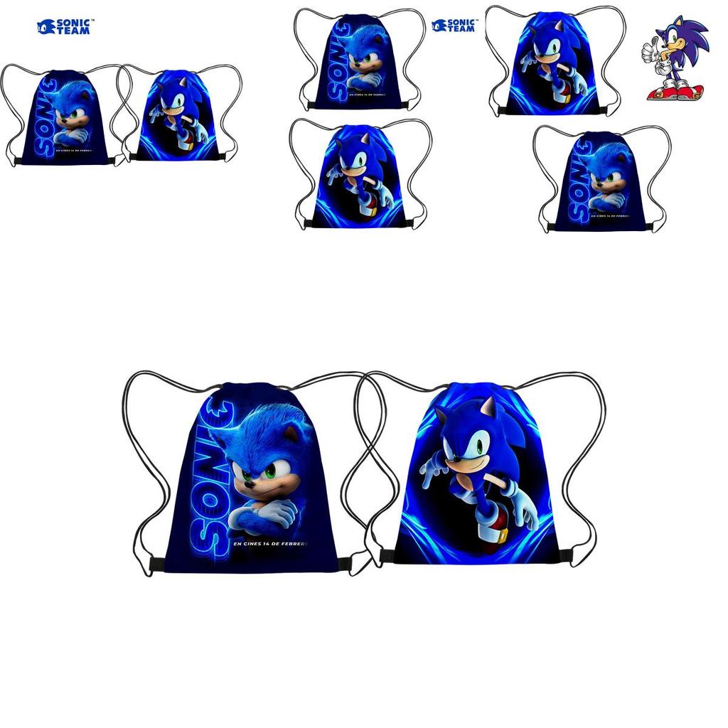 Sonic Hedgehog Drawstring Bag Portable Oxford Cloth Bag For Gifts Blue Color Creative Cartoon Style