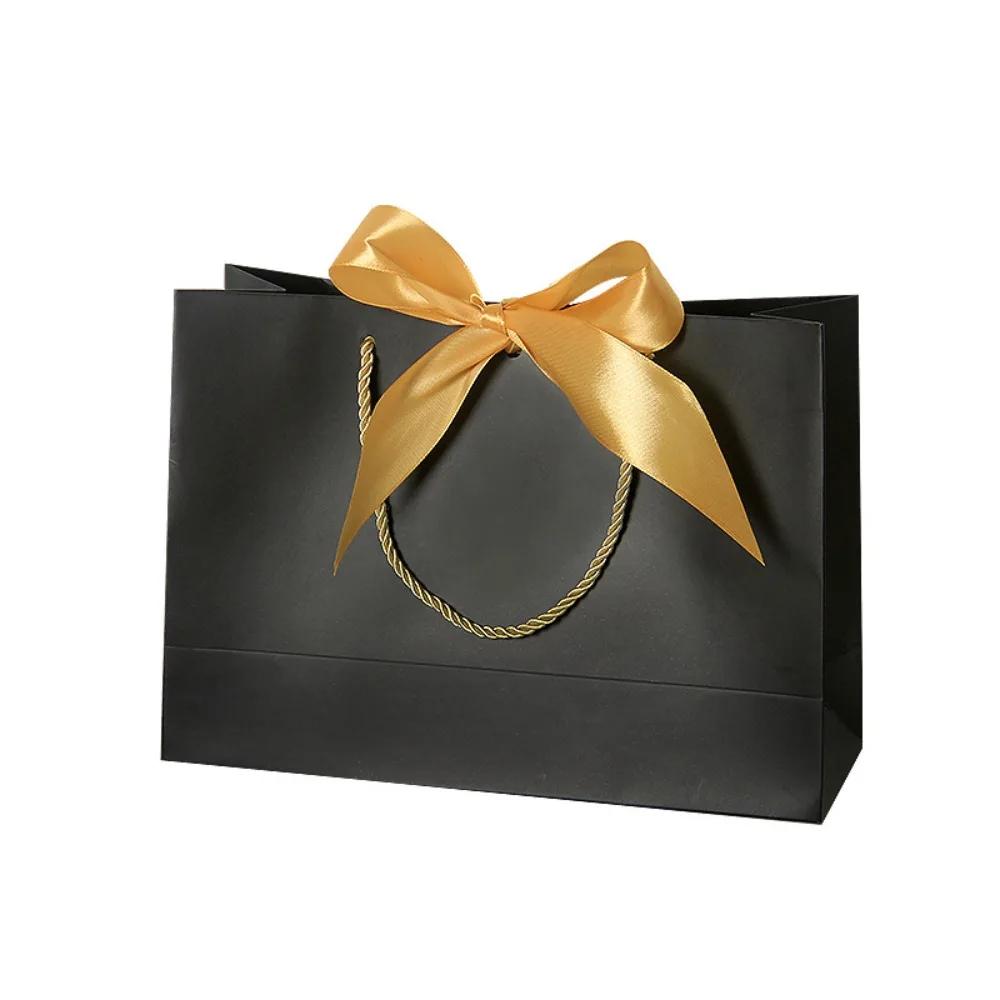 10Pcs Bow Ribbon Gift Paper Bag Portable Reusable Present Wrap Bag Convenient Multi Color Wedding Gift Bag