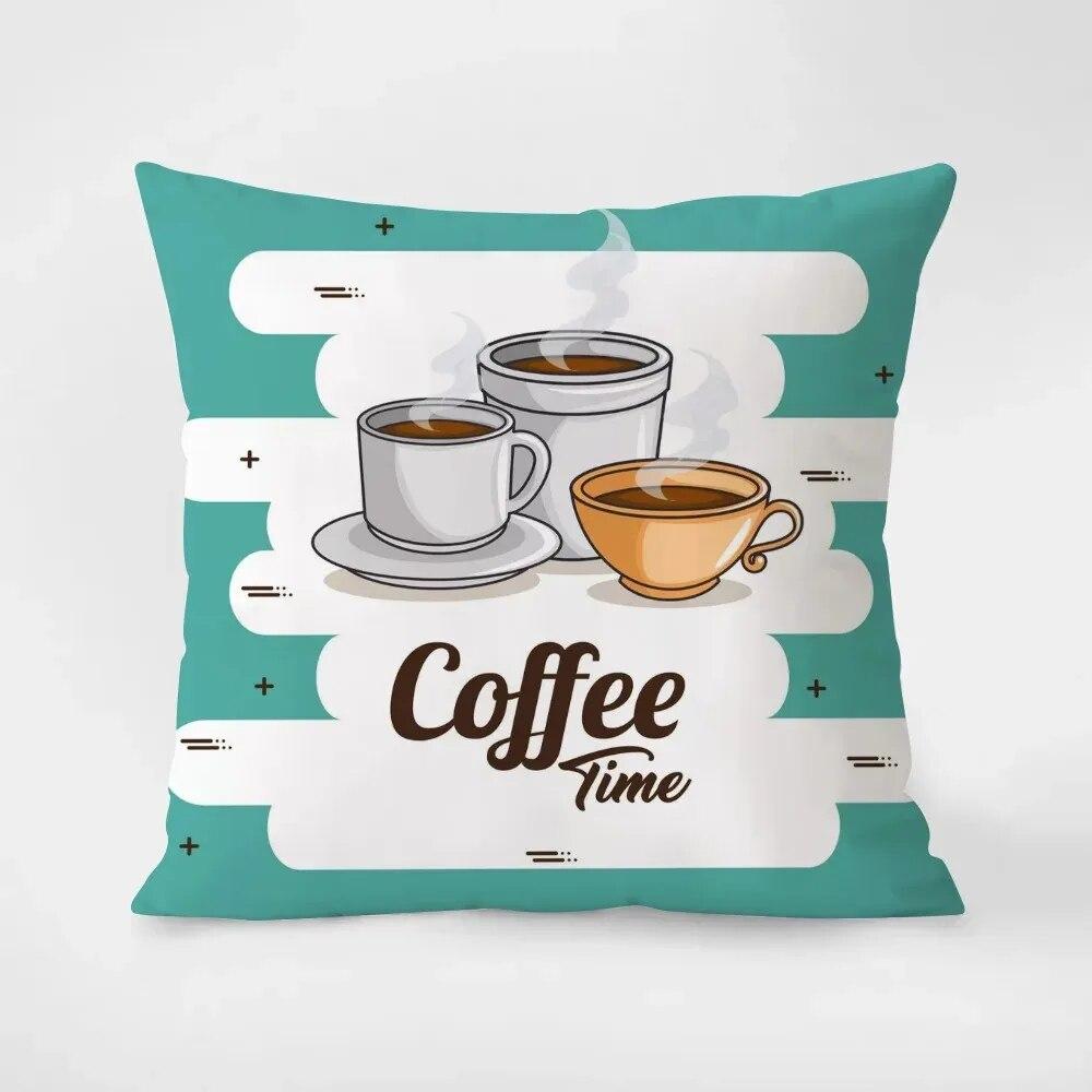 Coffee and Tea Cup Printed Throw Pillow Covers Cafe Tea Restaurant Decorative Pillowcases Sofa Cushion Covers Home Decoration