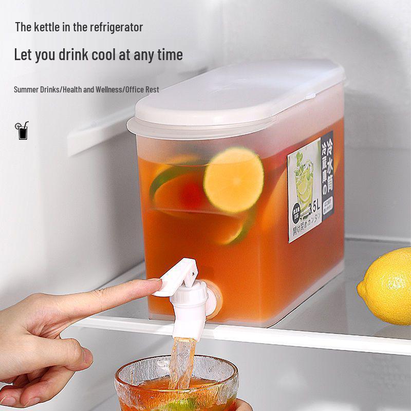 Large-Capacity Refrigerator Beverage Kettle with Faucet - Cold Water Bucket, Fruit Lemon Teapot, & Food Storage Box
