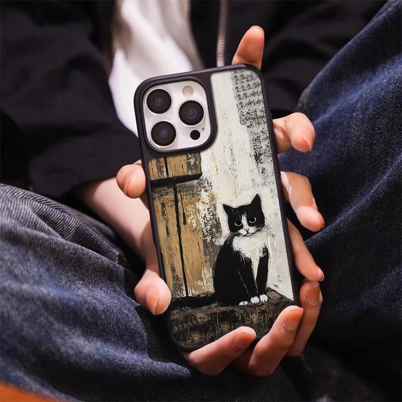 Oil painting cow cat suitable for IPhone16/17pro mobile phone case 14 matte PC15 electroplating 12 large holes 13 hard case