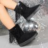 Fashion Fashion Sequins Tassels Snow Boots for Women 2025 Winter Slip On Mid Calf Boots Woman Warm Thick Plush Cotton Padded Shoes