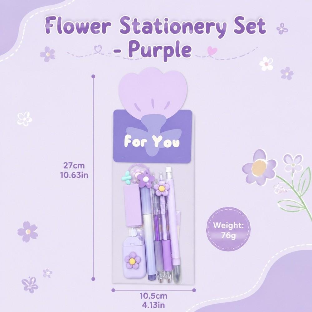 Dreamy Flower Stationery Set 8-in-1 Ballpoint Pen Multi-functional Clip  Gift Prize