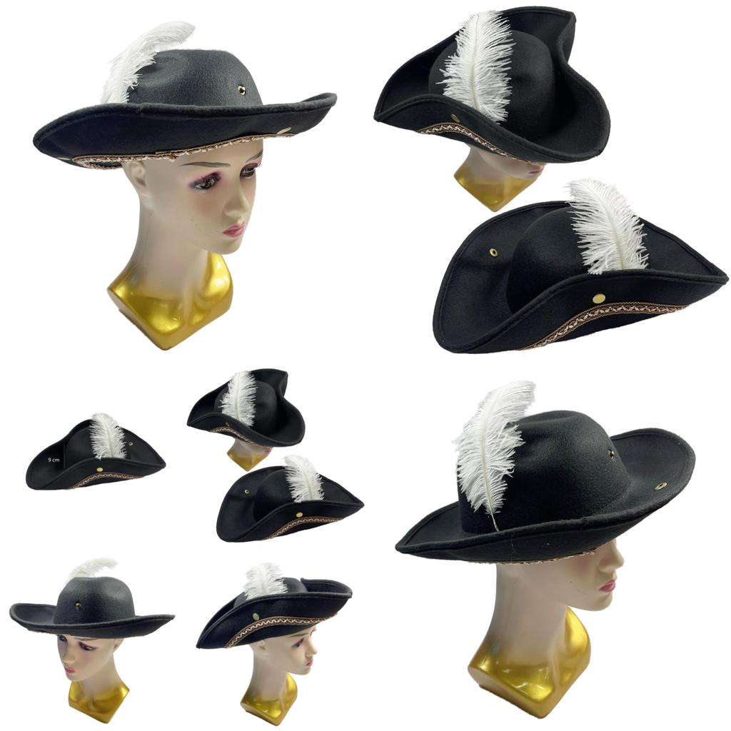White Feather Pirate Hat Half Handcrafted Design For Halloween Party Cosplay
