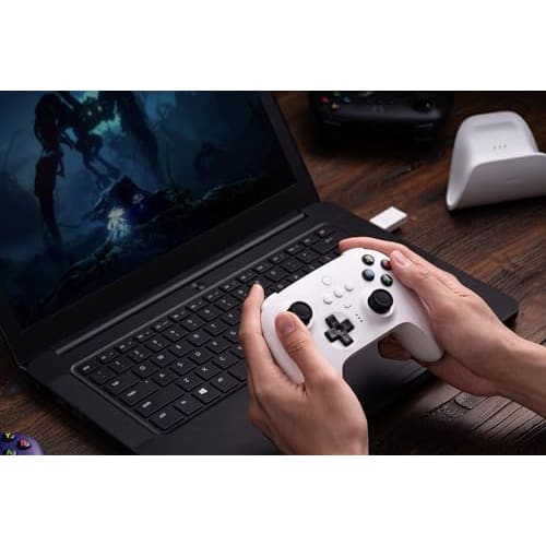 8BitDo Ultimate 2.4G juhtmeta kontroller, Hall Effecti juhtkangi värskendus, mängukontroller koos laadimisdokiga arvutile, Android, Steam Deck ja Apple (Valge)