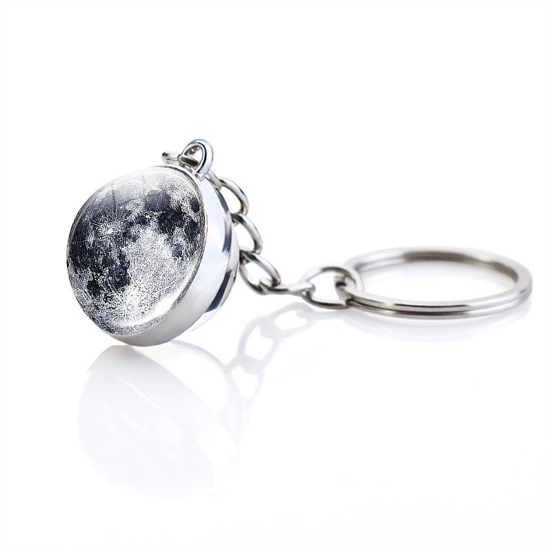 Luminous Solar System Pendant Keychain: Moon, Planets, and Galaxy Glass Ball