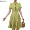 ZANZEA Women Casual Round Neck Short Sleeve Summer Print Dress