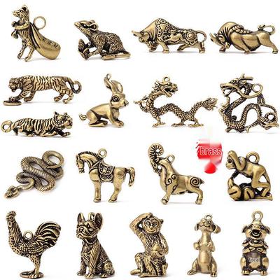 Twelve Zodiac 3D Copper Brass Keychain