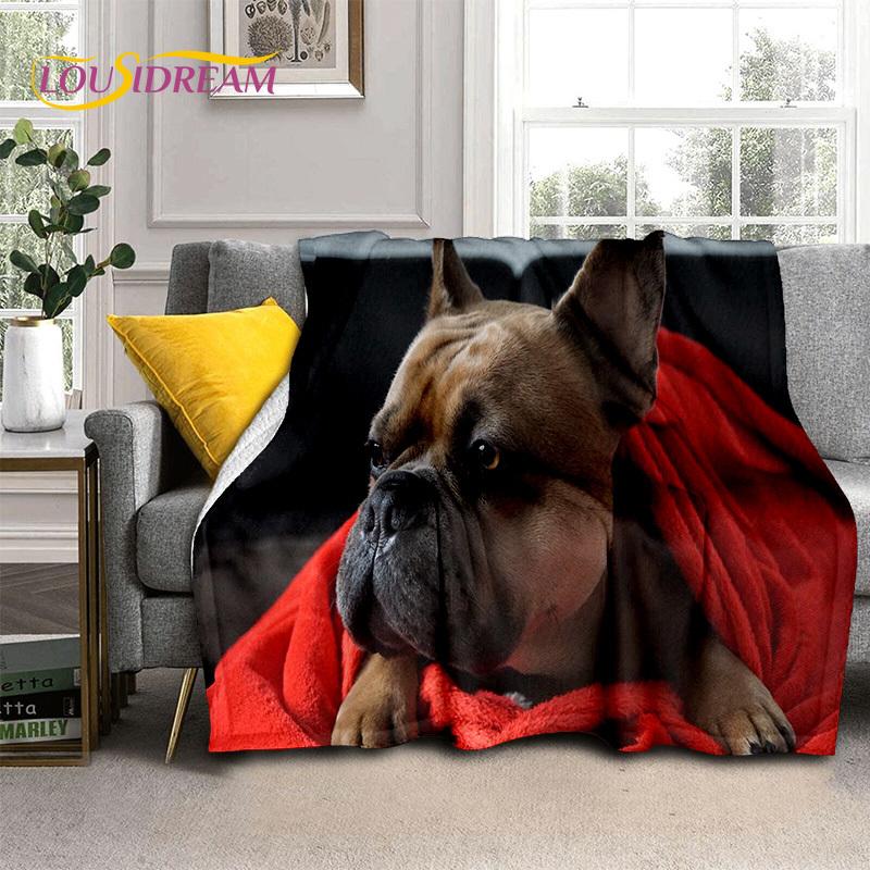 Cartoon French Pit Bull Dog Pet 3D Blanket,Soft Throw Blanket for Home Bedroom Bed Sofa Picnic Travel Office Cover Blanket Kids