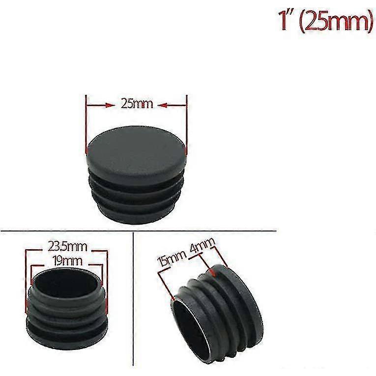 Rund Plastplugg, 20 st Svart Rörändplugg Stolsskydd Rund Ändplugg Möbler Stol/ben Rörskydd Insats (25 mm) Fo