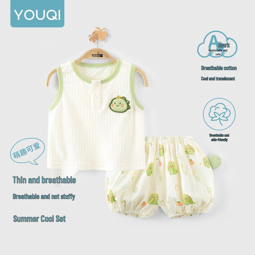 Youqi Summer Baby Clothes Set: Stylish Short-Sleeve Top & Shorts for Boys and Girls.