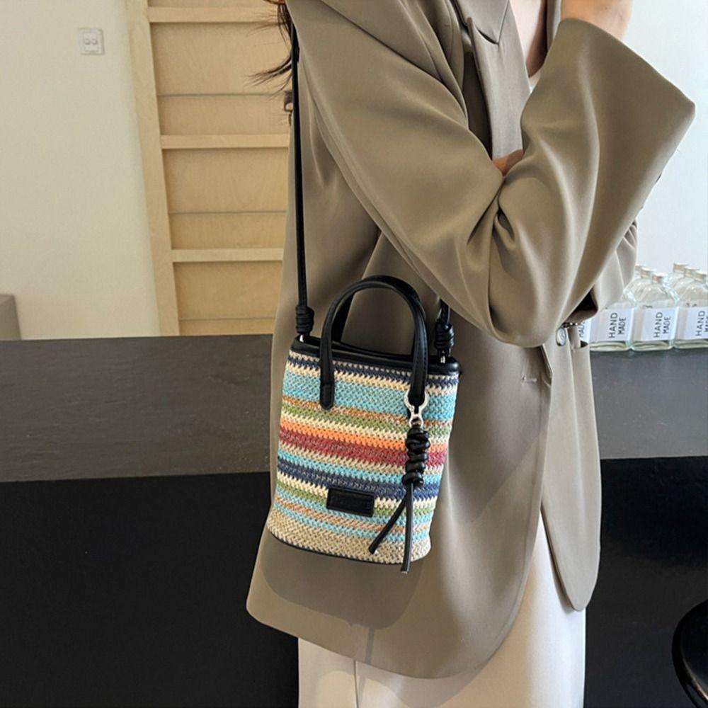 Summer Weave Crossbody Bags Beach Women Handbags New Striped Straw Bag  Purses