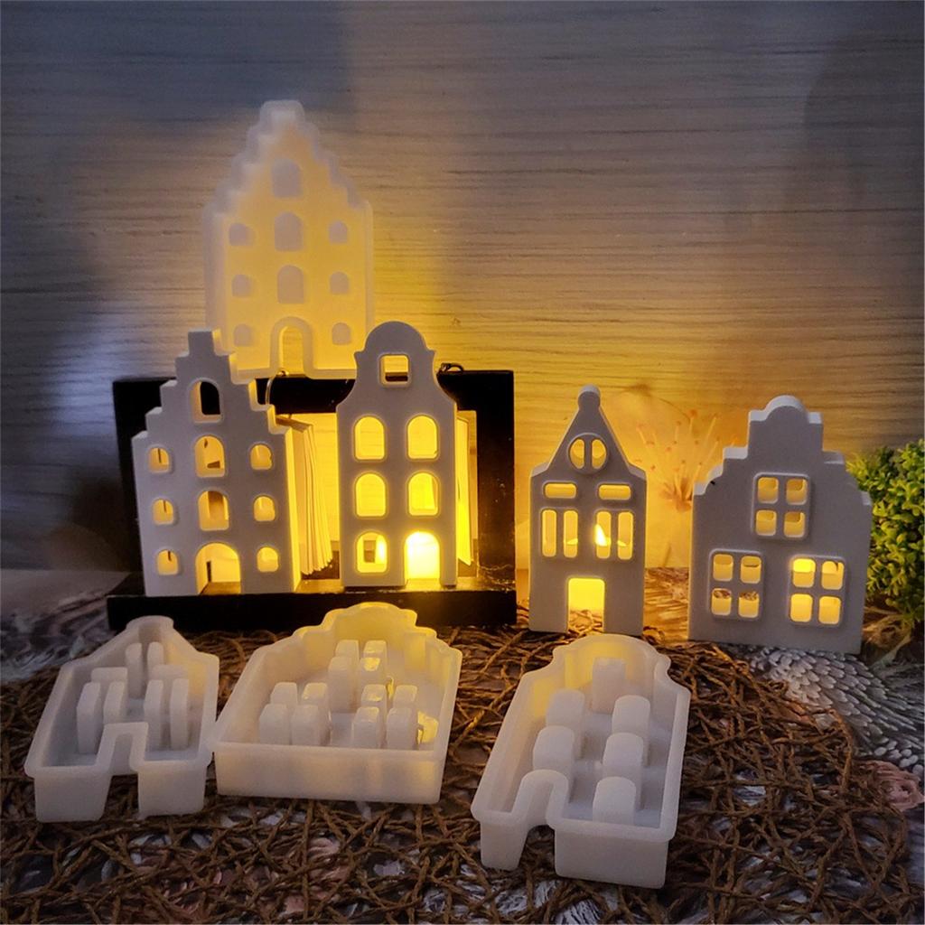4 Pack House Silicone Molds Resin Crafting Moulds Silicone Art Craft Molds House Ornament Molds for Hand-Making Crafting