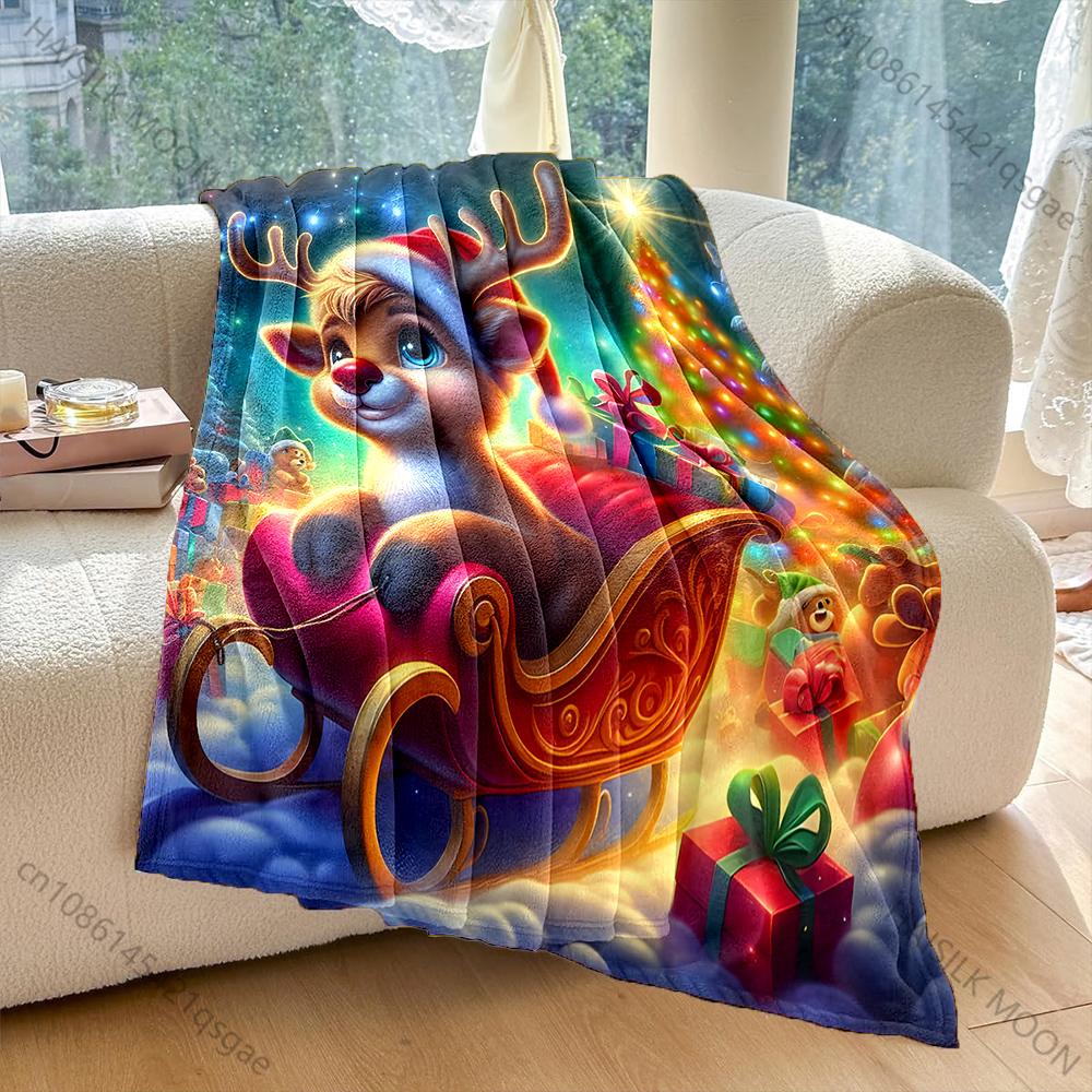 Christmas-themed with Gifts and Sleigh Pattern Blanket Flannel Material Soft Warm for All Seasons Home Outdoor Camping Picnics