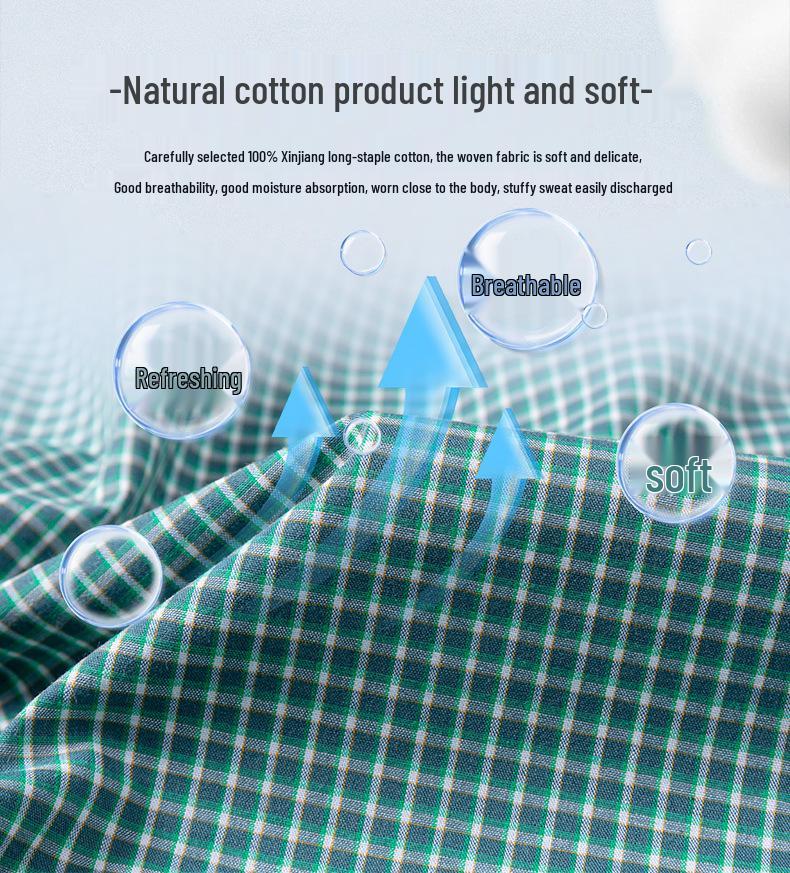 Men's Summer Plaid Cotton Short Sleeve Shirt - Breathable & Sweat-Absorbing