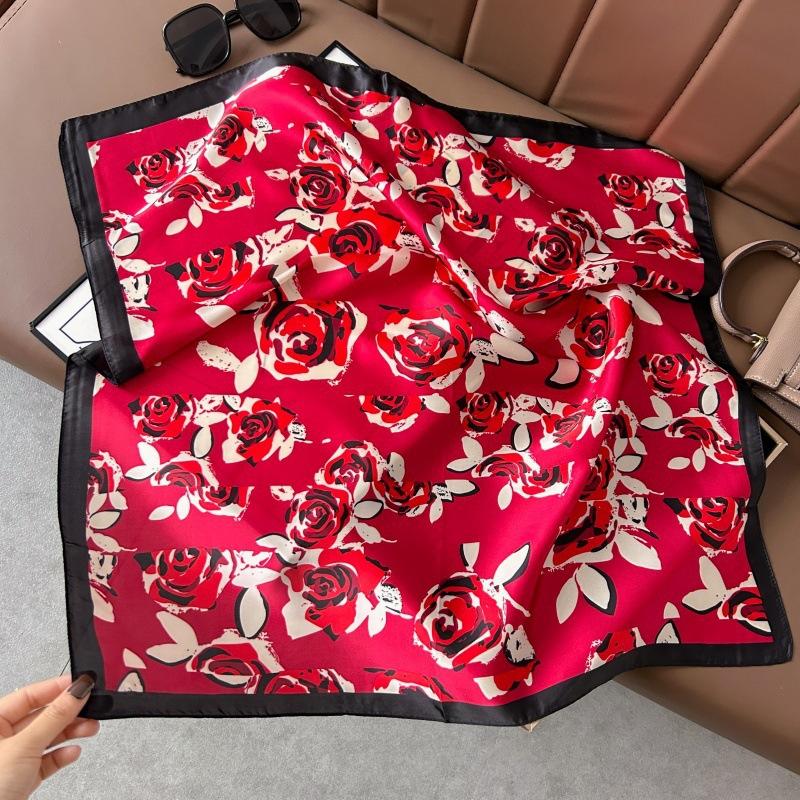 Silk scarf 71 * 71 imitation silk square scarf Korean atmosphere neck silk scarf flower pattern flower polka dot scarf