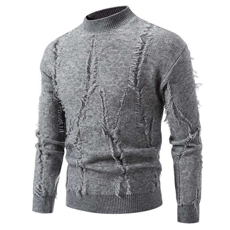 Ripped Sweater Men's Autumn and Winter New Sweater Knitted Sweater Men's Thickened Men's Sweater