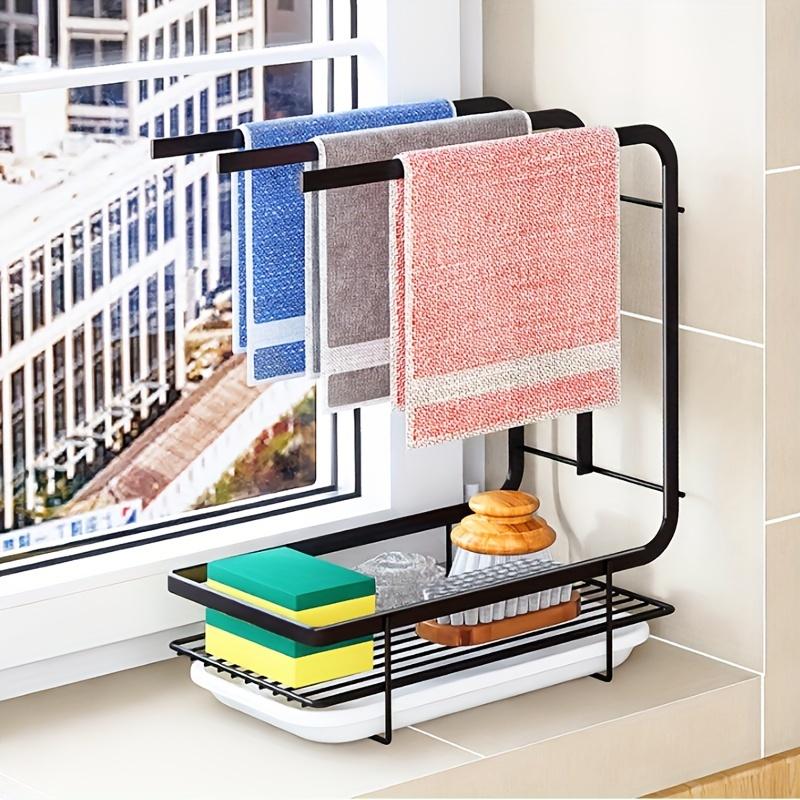

1pc Kitchen Dishcloth Towel Rack, Wall-Mounted Punch-Free Table Storage Rack, Scouring Pad Steel Wire Ball Draining Rack чорний