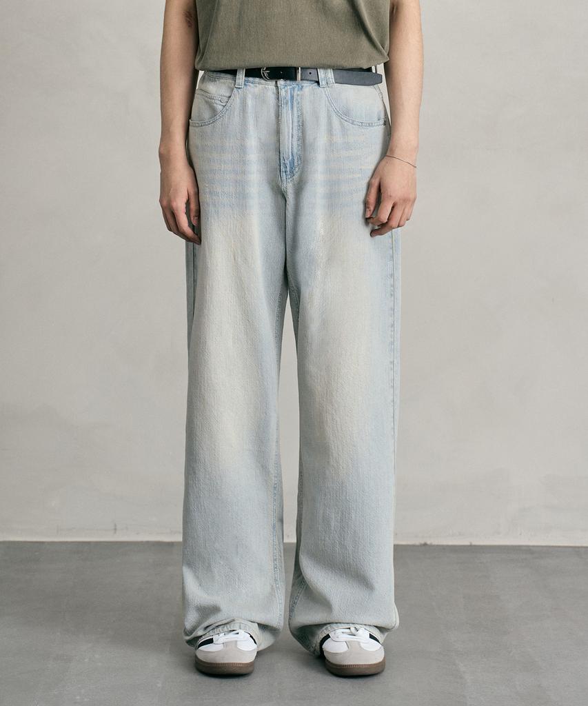 DECET [Linen Like] Linen Like Mid Rise Wide Jeans Dcpt039Iceblueb