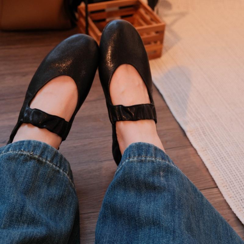 Sheepskin version~ Mary Jane shoes women's new French ballet shoes women's flat-bottomed pleated retro versatile light mouth single shoes