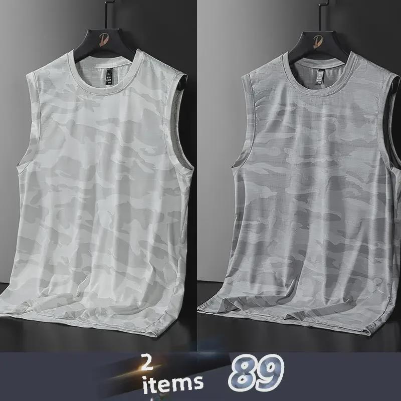 Men's 2023 Summer Quick-Dry Ice Silk Sports Vest - Loose Fit Sleeveless T-Shirt for Basketball & Fitness