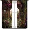 Fantasy Forest Blackout Curtains Mysterious Jungle Forest Round Door Pink Rose Pattern Living Room Curtains Kitchen Bedroom