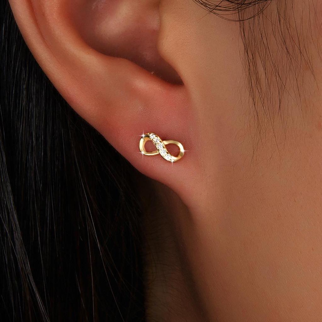 S925 Sterling Silver Infinity Stud Earrings for Women - Rhinestone Inlaid, Light Luxury Fashion Jewelry