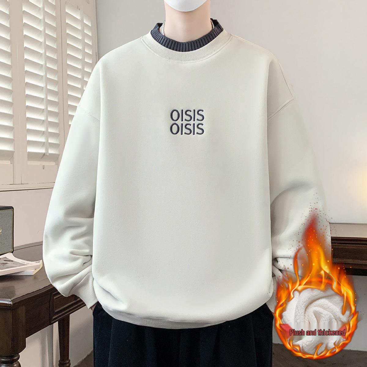 Men s Autumn/Winter Lambswool Half-High Collar Hoodie - Warm, Thick, Long Sleeve Base Layer for Teens 2XL 140-160 lbs