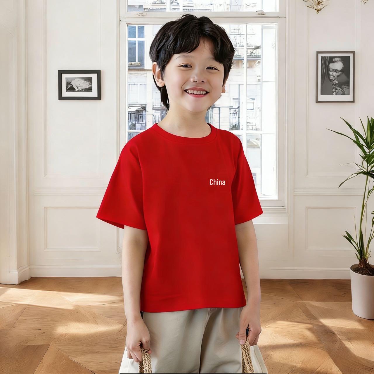 

220g Kids Cartoon Pure Cotton Short Sleeve T-shirt, Boys & Girls Casual Trendy Brand Tee 150cm