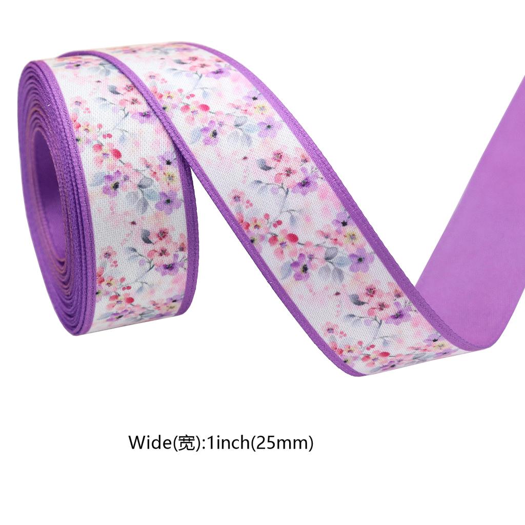 High End Double-sided Printed Floral Print Contrasting Satin Ribbon Handmade Bow Hair Accessory Ribbon Gift
