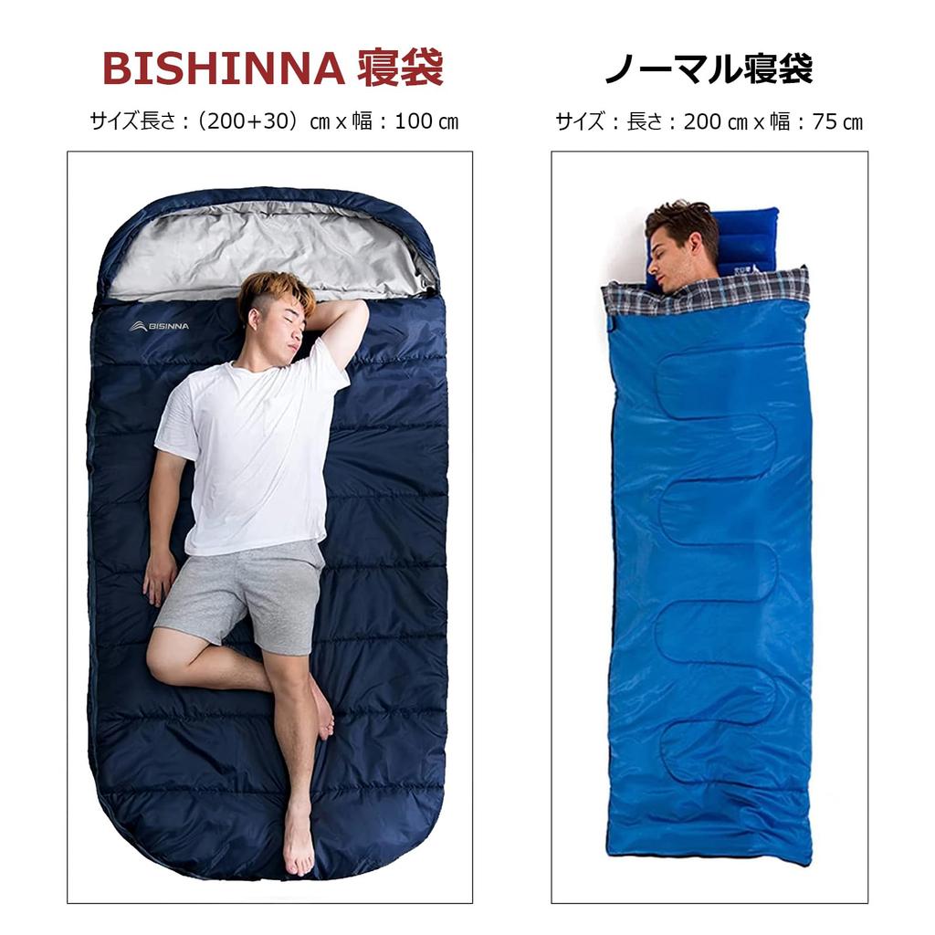 BISINNA Wide Sleeping Bag 100cm Width Envelope Type 2.5kg Washable Navy Blue