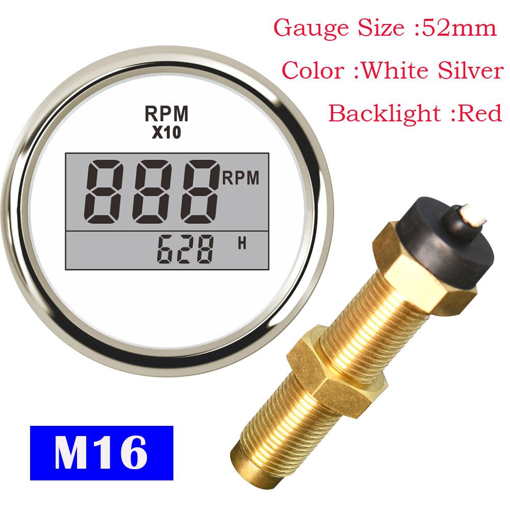 Contor tahometru 0-999 RPM cu contor orar 52 mm Indicator tahometru digital cu lumină de fundal roșie pentru mașină, barcă, iaht, RV, rulotă