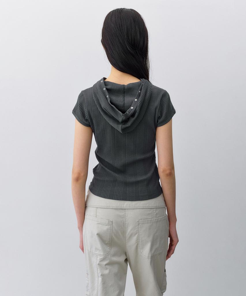 INSILENCE WOMEN Slim Snap Hoodie Top Charcoal