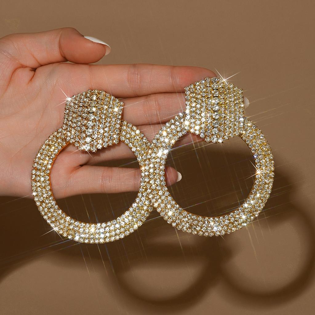 Fashionable irregular rhinestone round earrings with light luxury style design, high-end temperament earrings for women