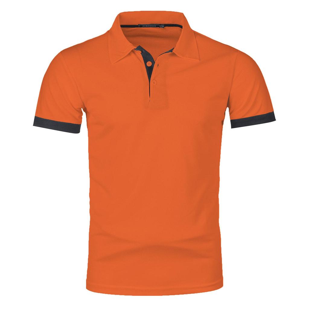 Male Casual Polo Shirts Fashion Contrast Color Design Turn-down Collar Comfortable Tops Slim Fit Short Sleeve Tees