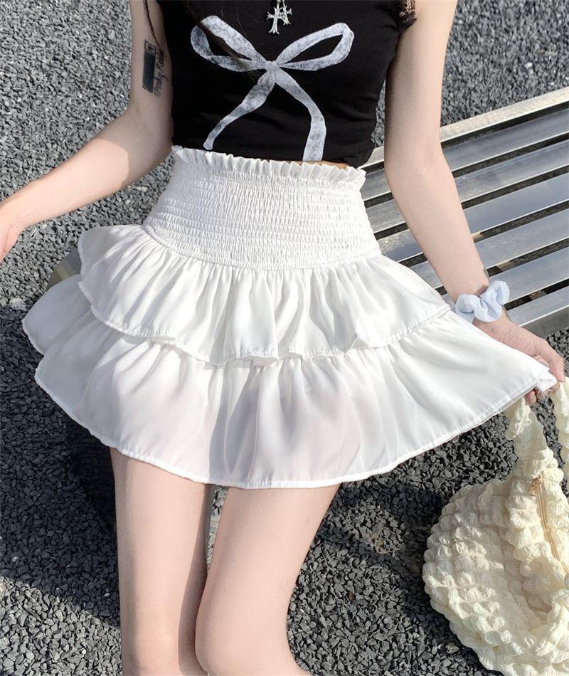 White Pleated High Waist A-Line Mini Skirt for Women - Summer Petite Slimming Design
