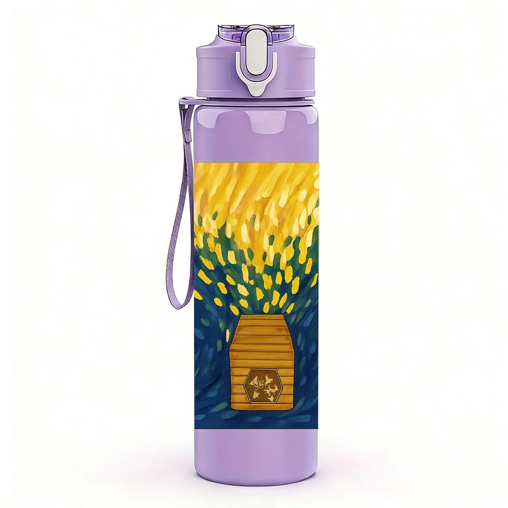 1PC Wheat Field Sun House Watercolor 750ml Color Plastic Sports Water Bottle Leakproof Flip Straw Lid Suitable for Sports Office Home Use