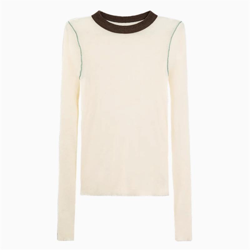 

Модный повседневный женский вязаный свитер, топ 2024, осенне-зимний пуловер, внутренняя нижняя рубашка, новый облегающий крой с круглым вырезом, простая одежда 2523 One Size