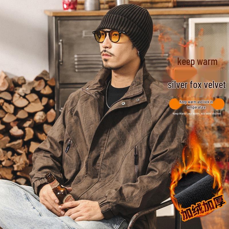 Men s Retro Heavyweight Tie-Dye Distressed Cotton Jacket - Trendy Winter Outerwear 2025 M (100-125 Jin) кофейный