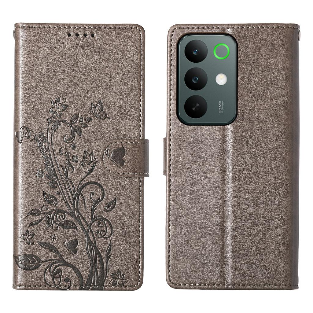 For Realme C85 Pro 4G Wallet Case Butterfly Floral Imprint PU Leather Phone Cover with Wrist Strap