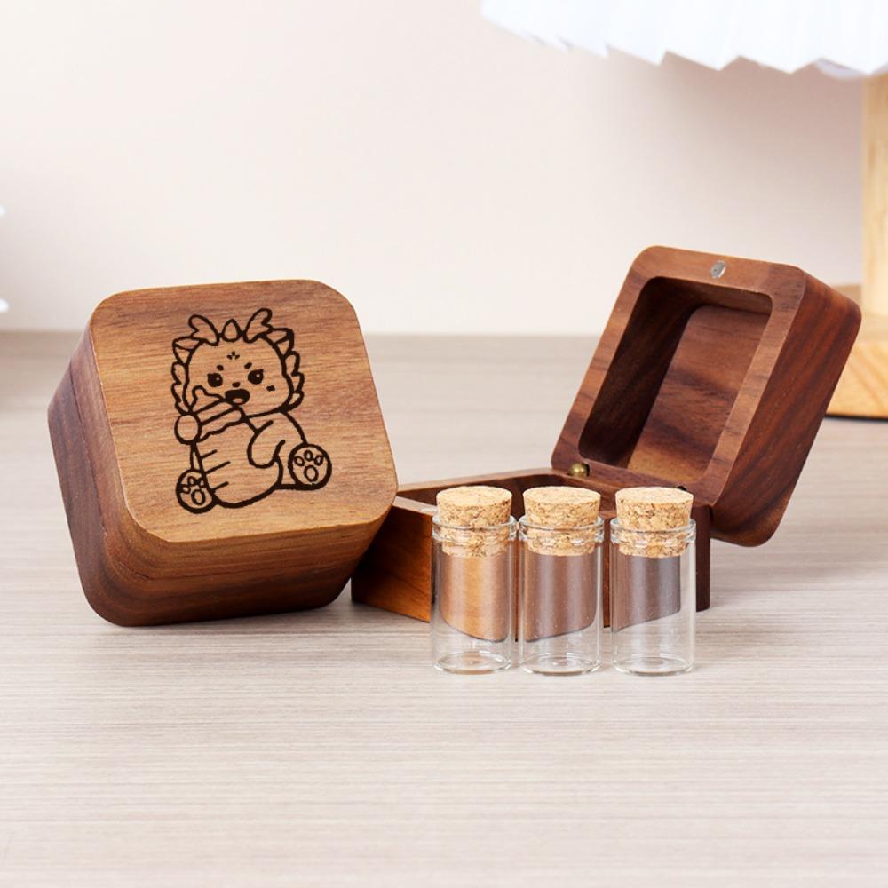 Wooden Pet Hair Keepsake Box Creative Cartoon Memorial Container Handcrafted Dustproof Pet Tooth Collection Box Pet Owner Gift