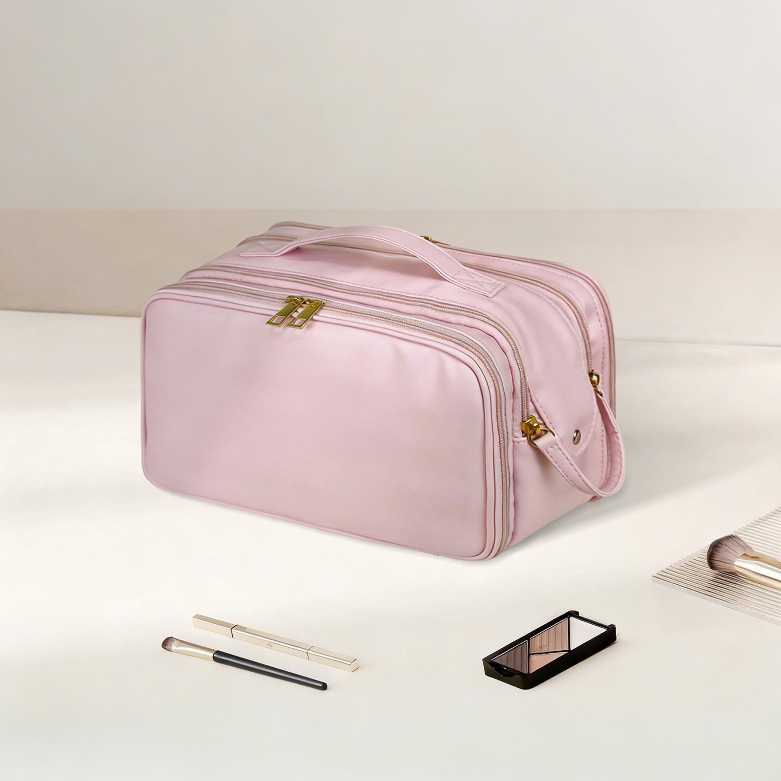 

Pouch Wash Bag with Divider and Handle Travel Toiletry Bag PU Leather Gifts for Girls Her Mom Friend Sister Bridesmaid рожевий