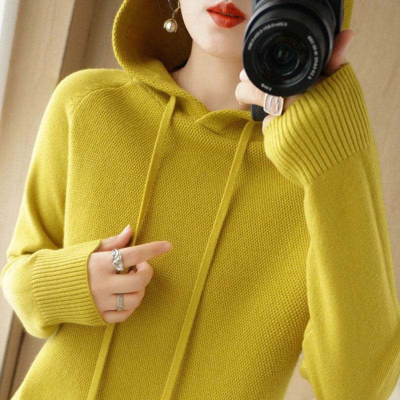 Hooded Sweater Woman Long Sleeve Warm Bottoming Shirt Solid Casual Pullovers Knit Tops Korean Fashion Jumper