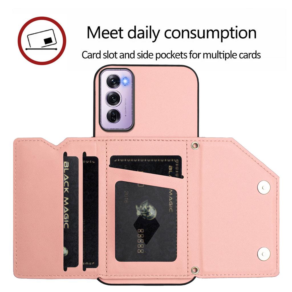 For Oppo Reno12 Pro 5G (Global) Case Card Holder Kickstand Skin-Touch Phone Cover with Wrist Strap