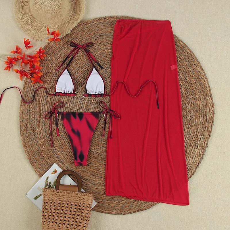 Sexy Print 3 Pieces Bikinis Women Swimsuit Swimwear Bathing Suit Beachwear With Long Skirt Bikini Set Biquini Female