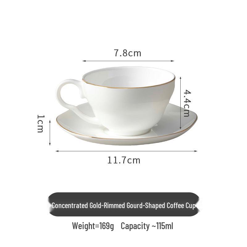 Pure White Bone China Espresso Cup & Saucer with Gold Rim, 80ml