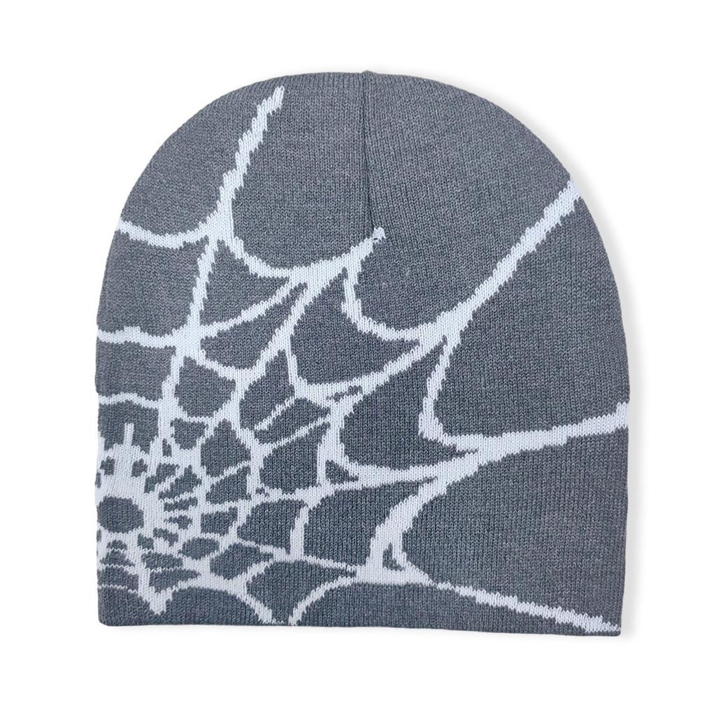 

Spider Web Knit Hat For Men Women Halloween Streetwear GrayWhite