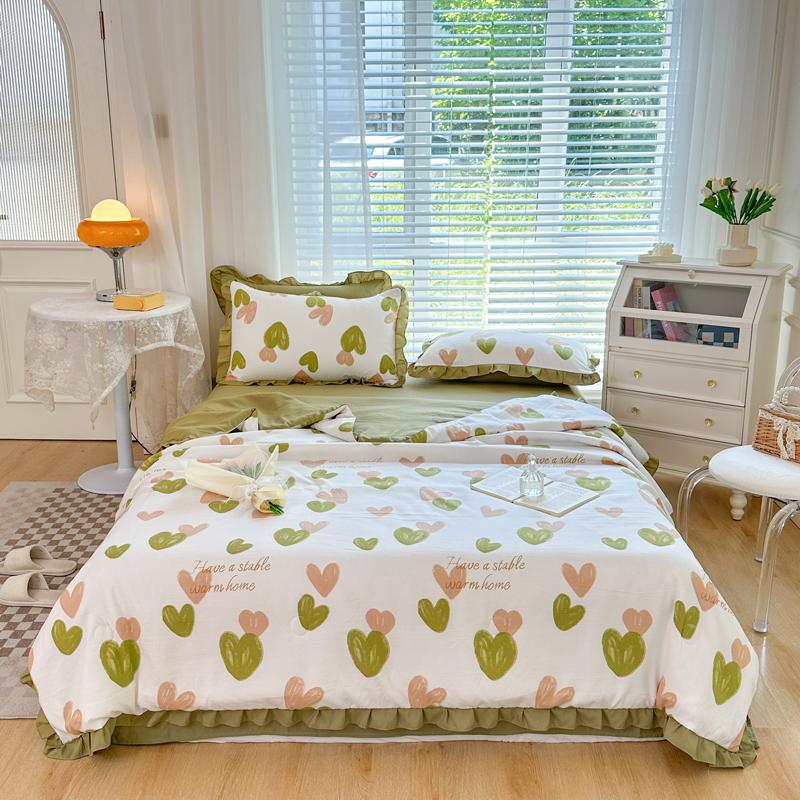 Niedliches Cartoon-Kaninchen Bettwäsche-Set Queen Rosa Tulpenblumen Sommer Dünne Steppdecke Weiche Botanische Blumensteppdecke mit 2 Kissenbezügen