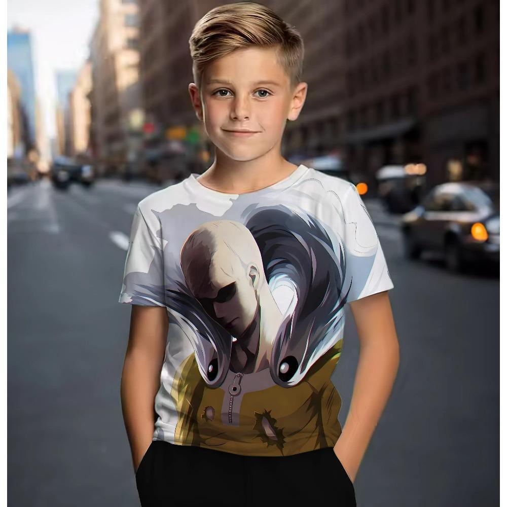 Summer Style Super Cool Boys Cute Girls Casual Short-sleeved T-shirt One Punch Man Pattern 3D Printed Children's Comfortable Soft Breathable T-shirt